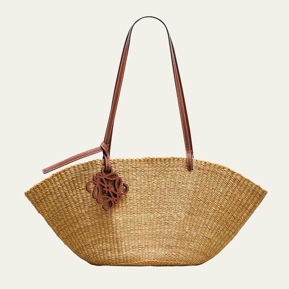 Loewe Handbags - Loewe Shell Small Leather-Trimmed Elephant Straw Raffia Tote Bag